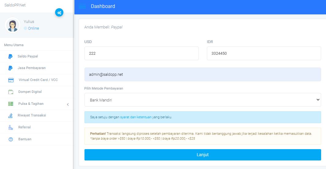 beli paypal Mandiri